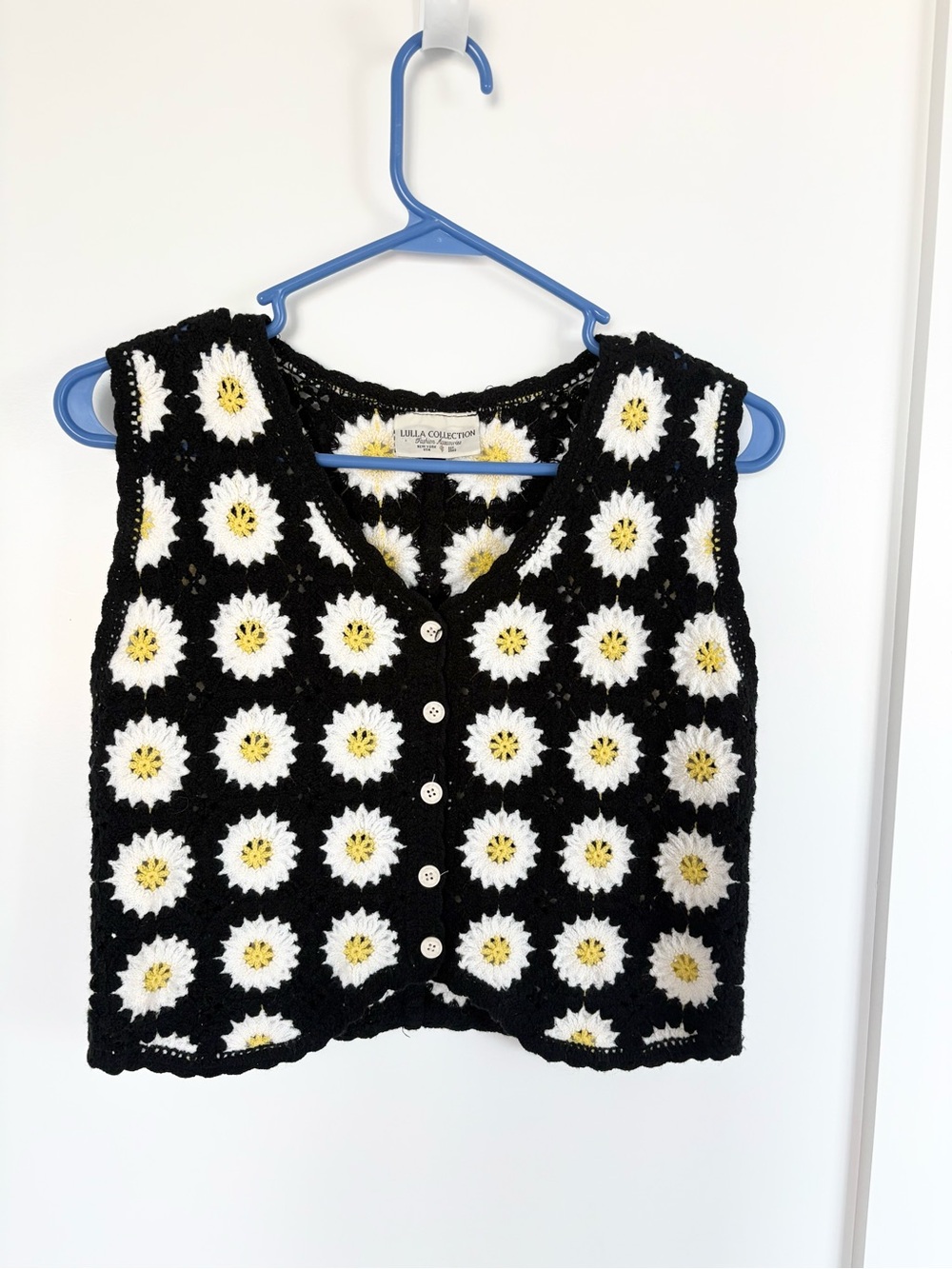 Lulla Collection Crochet yellow Granny Square Vest Boho Cottagecore Cardigan